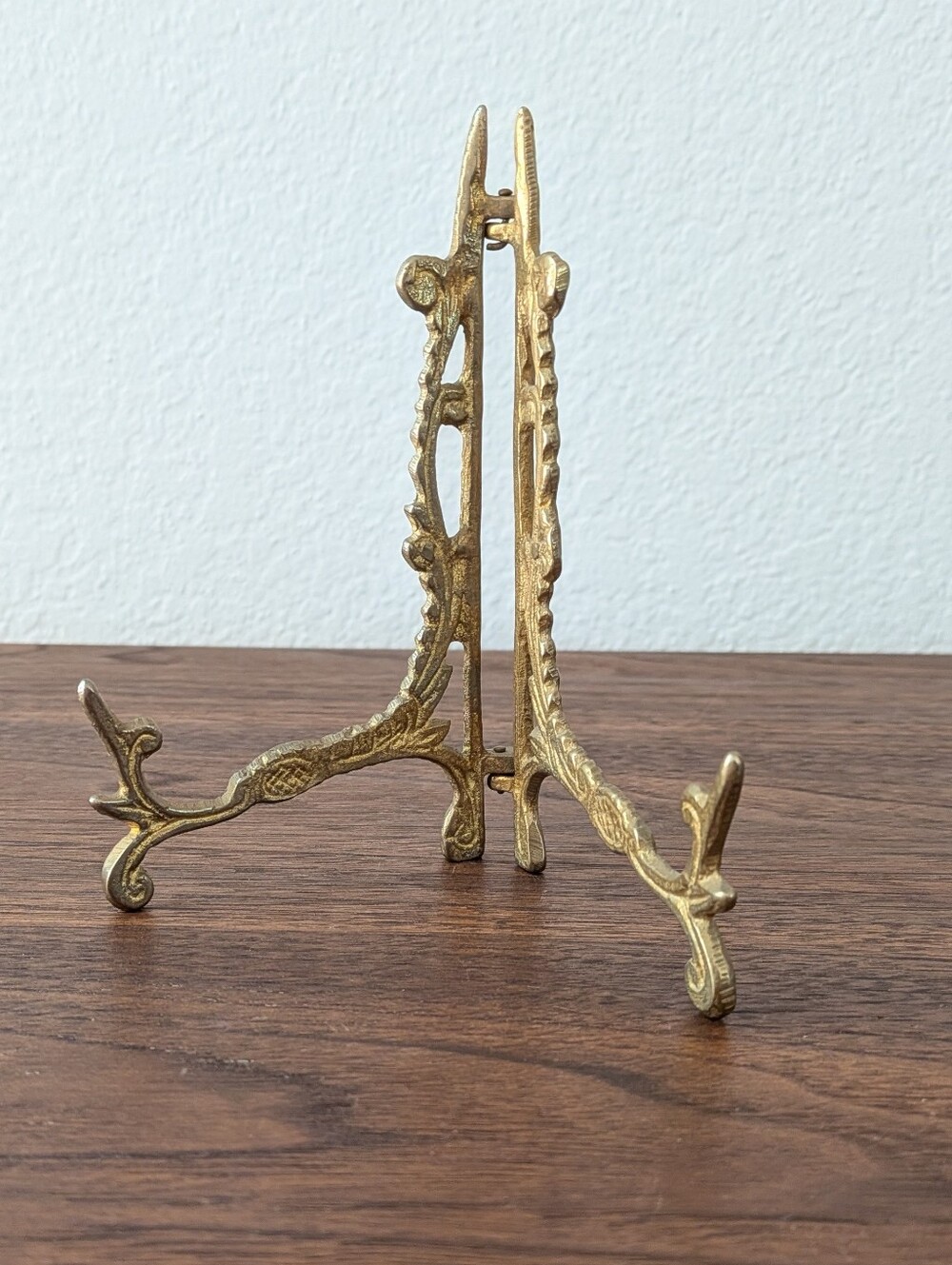 Solid Brass Hinged Folding Ornate Easel Plate Holder Picture Display Stand 5.25'
